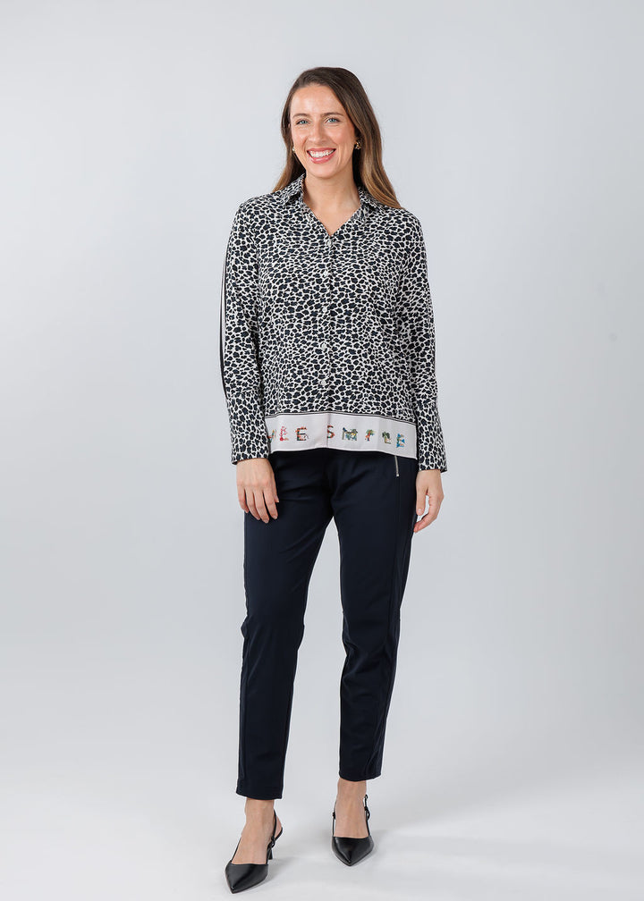 Vilagallo Tea Leopardo Shirt paired with Raffaello Rossi Natina Pants in Marine available at Barbara Katz
