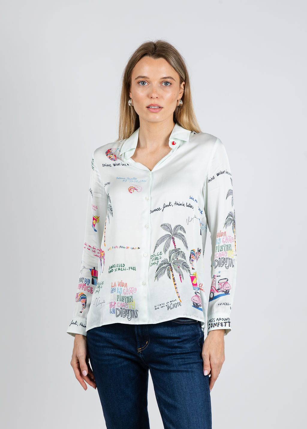 Vilagallo Tea Quirky Print Shirt available at Barbara Katz