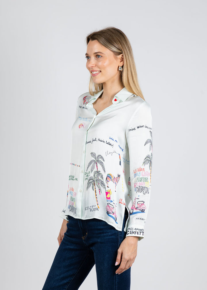 Vilagallo Tea Quirky Print Shirt available at Barbara Katz