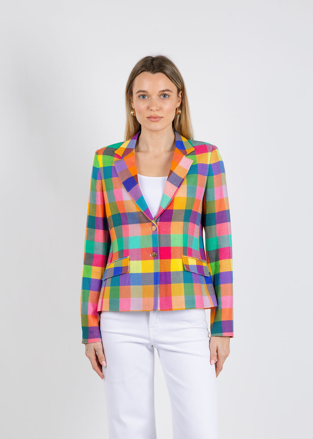 Vilagallo Vichy Gingham Plaid Jacket in Multicolor available at Barbara Katz