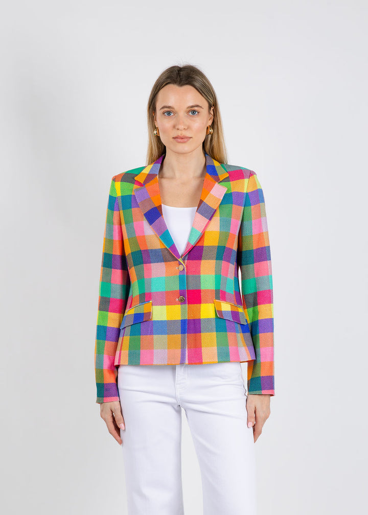 Vilagallo Vichy Gingham Plaid Jacket in Multicolor available at Barbara Katz