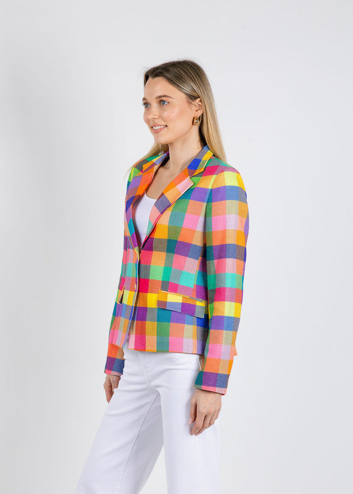 Vilagallo Vichy Gingham Plaid Jacket in Multicolor available at Barbara Katz
