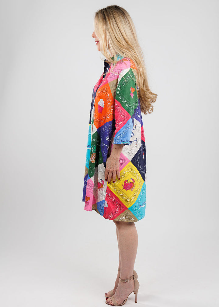 Vilagallo Alana 3/4 Sleeve Bandana Dress in Multi available at Barbara Katz