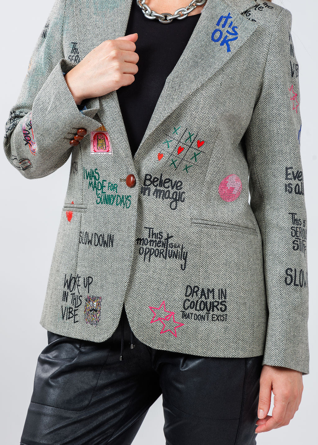 Vilagallo Helen Graffiti Jacket in Multi available at Barbara Katz
