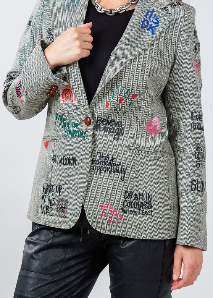 Vilagallo Helen Graffiti Jacket in Multi available at Barbara Katz
