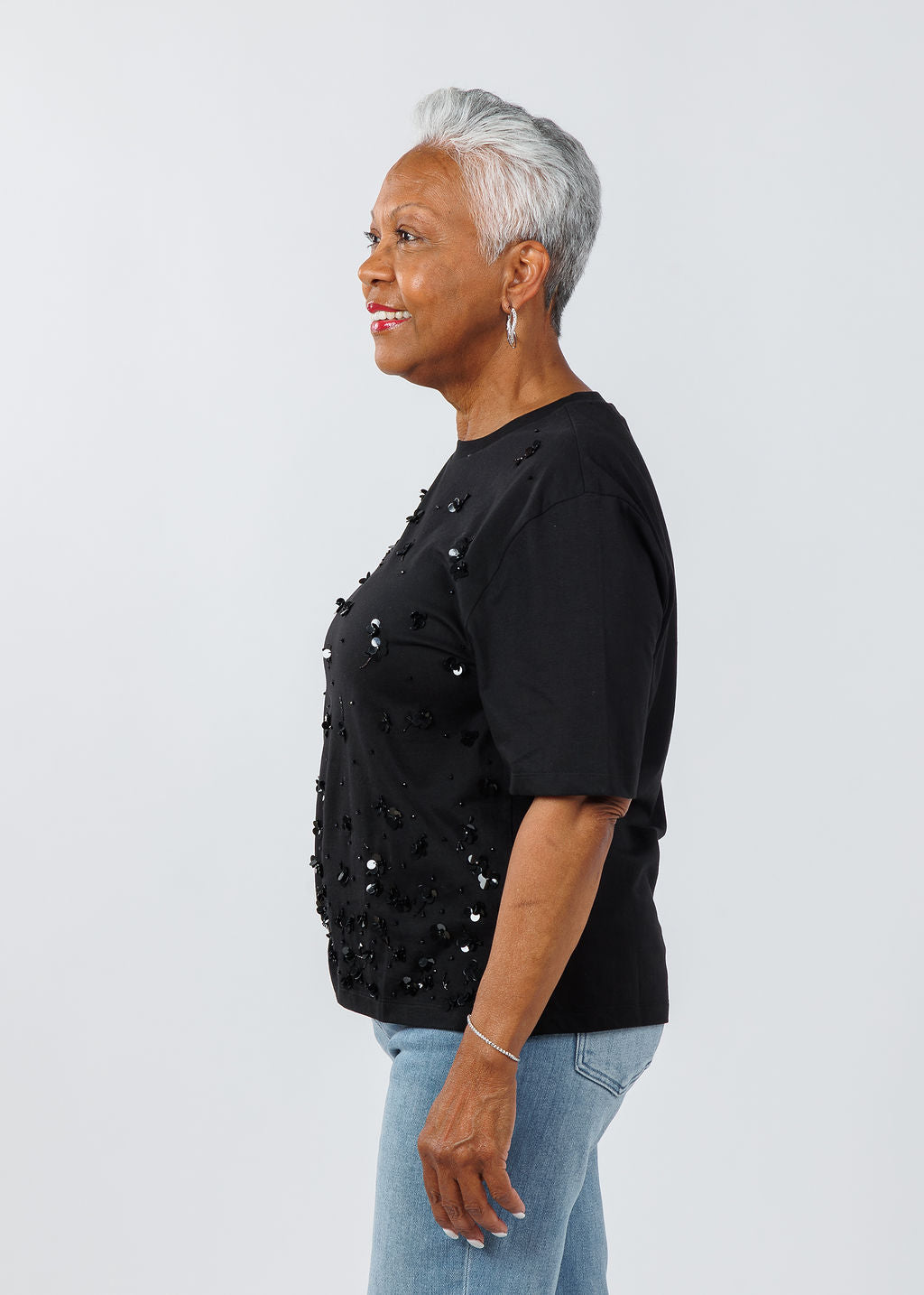 Vilagallo Flores Bordado Top in Black available at Barbara Katz