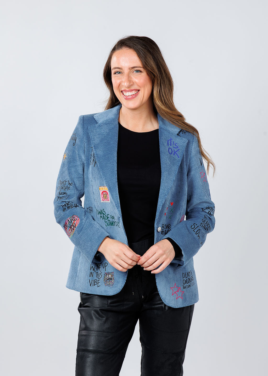 Vilagallo Helen Corduroy Jacket in Blue/Multi available at Barbara Katz