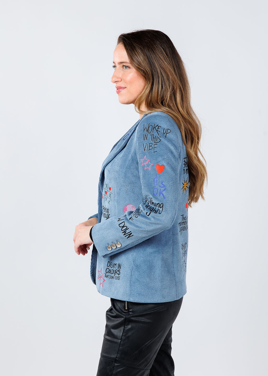 Vilagallo Helen Corduroy Jacket in Blue/Multi available at Barbara Katz