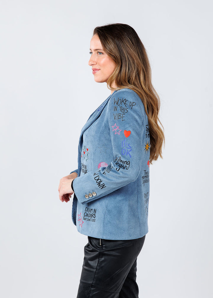 Vilagallo Helen Corduroy Jacket in Blue/Multi available at Barbara Katz