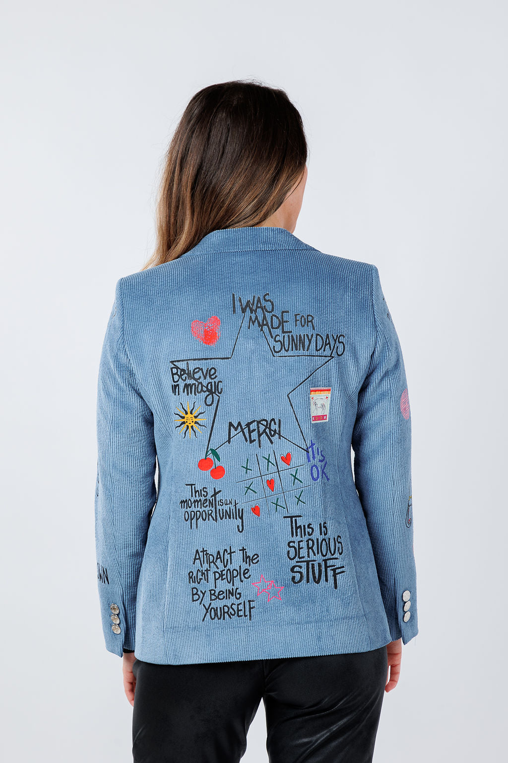 Vilagallo Helen Corduroy Jacket in Blue/Multi available at Barbara Katz