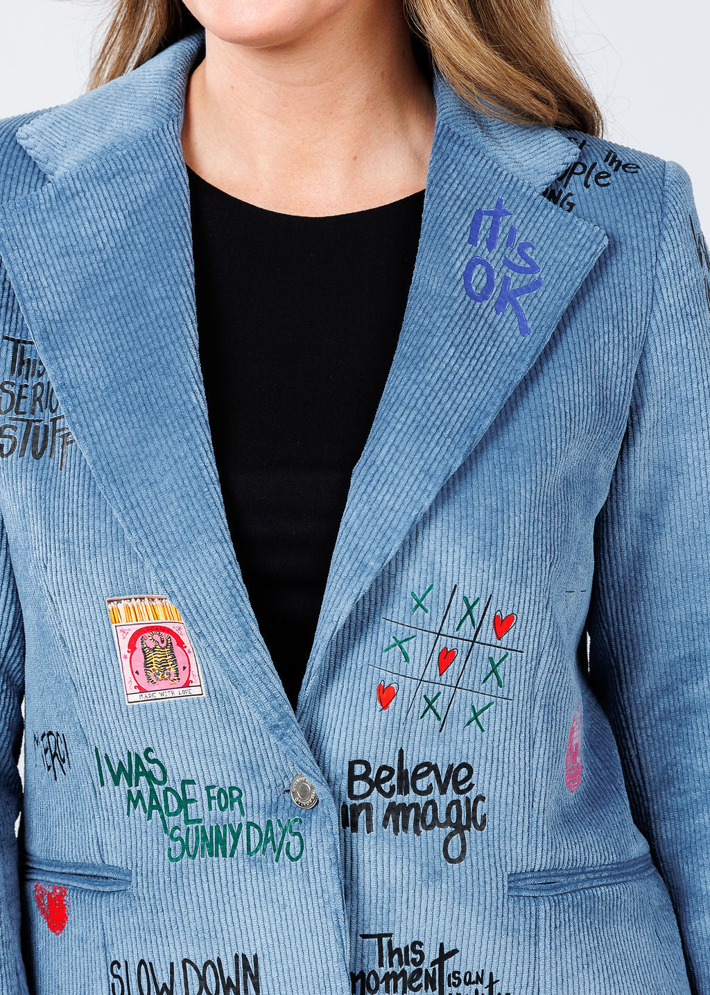 Vilagallo Helen Corduroy Jacket in Blue/Multi available at Barbara Katz