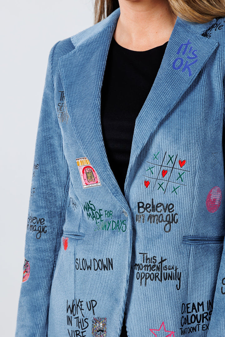 Vilagallo Helen Corduroy Jacket in Blue/Multi available at Barbara Katz