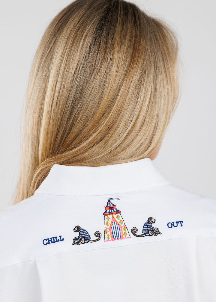 Vilagallo Rose Punto Pique Embroidered Shirt in White available at Barbara Katz