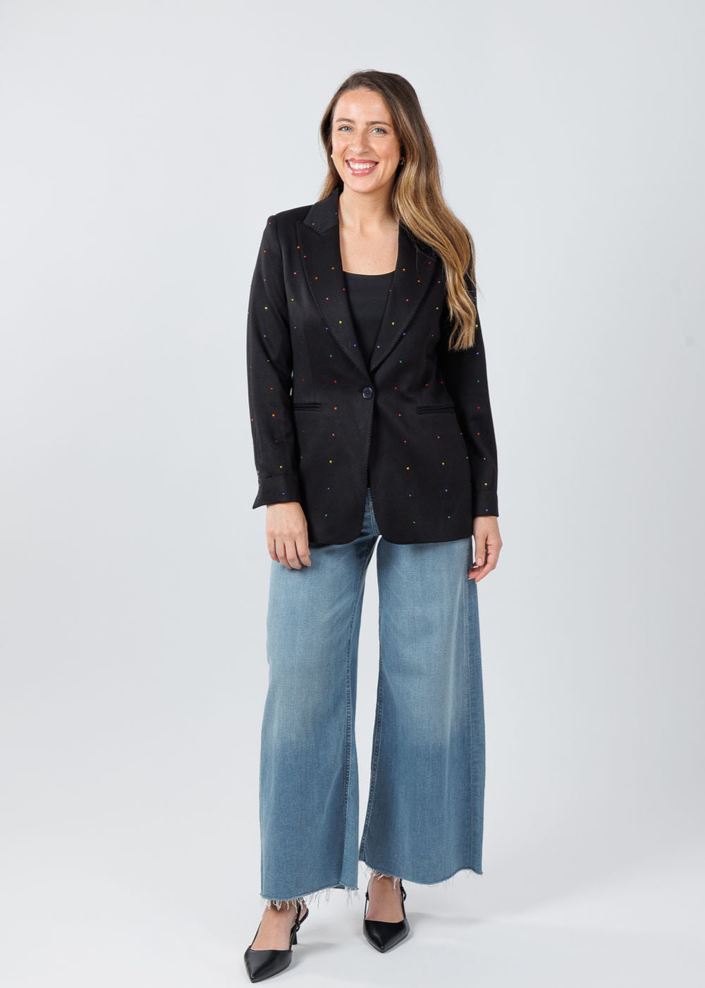 Vilagallo Sophia Sparkles Blazer in Black paired with Citizens of Humanity Lyra Crop Wide Leg Jeans in Bhodi available at Barbara Katz