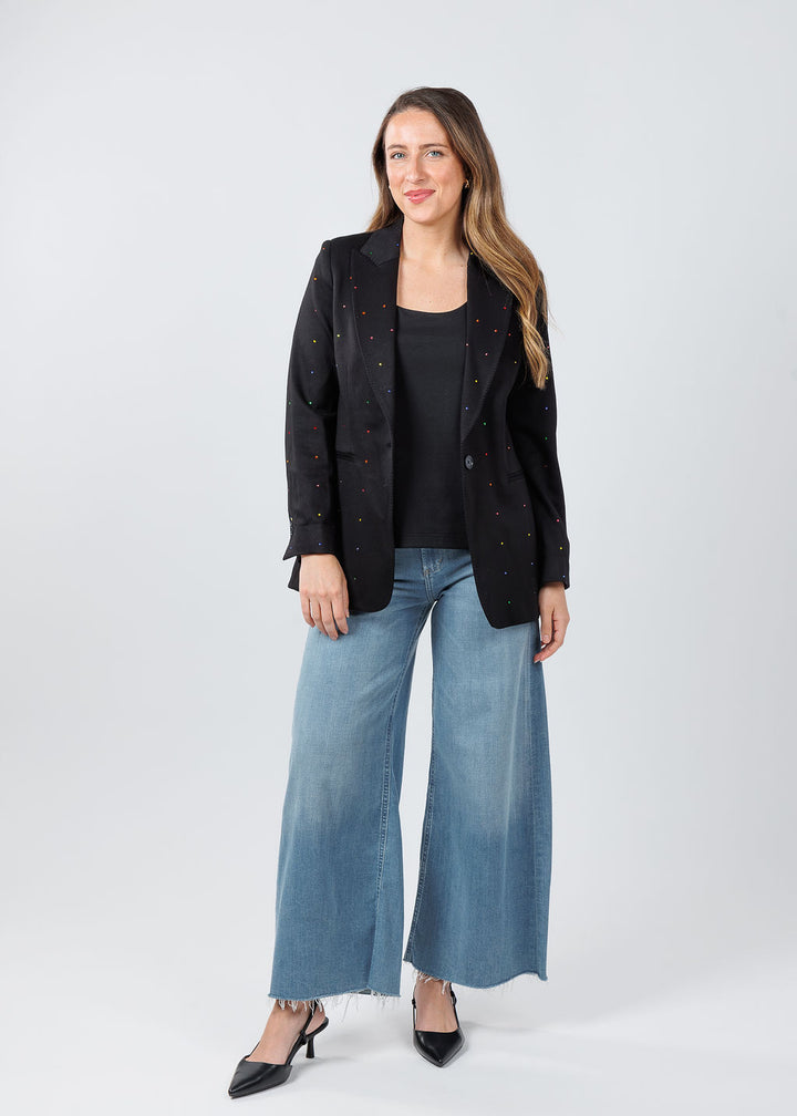 Vilagallo Sophia Sparkles Blazer in Black paired with Citizens of Humanity Lyra Crop Wide Leg Jeans in Bhodi available at Barbara Katz