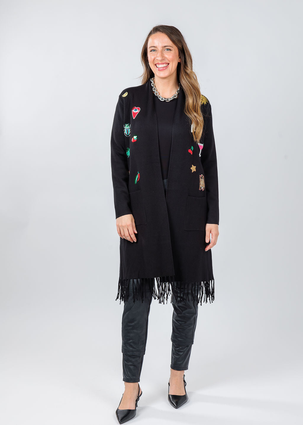 Vilagallo Flecos Cardigan in Black available at Barbara Katz