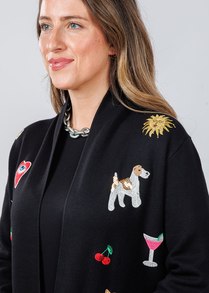 Vilagallo Flecos Cardigan in Black available at Barbara Katz