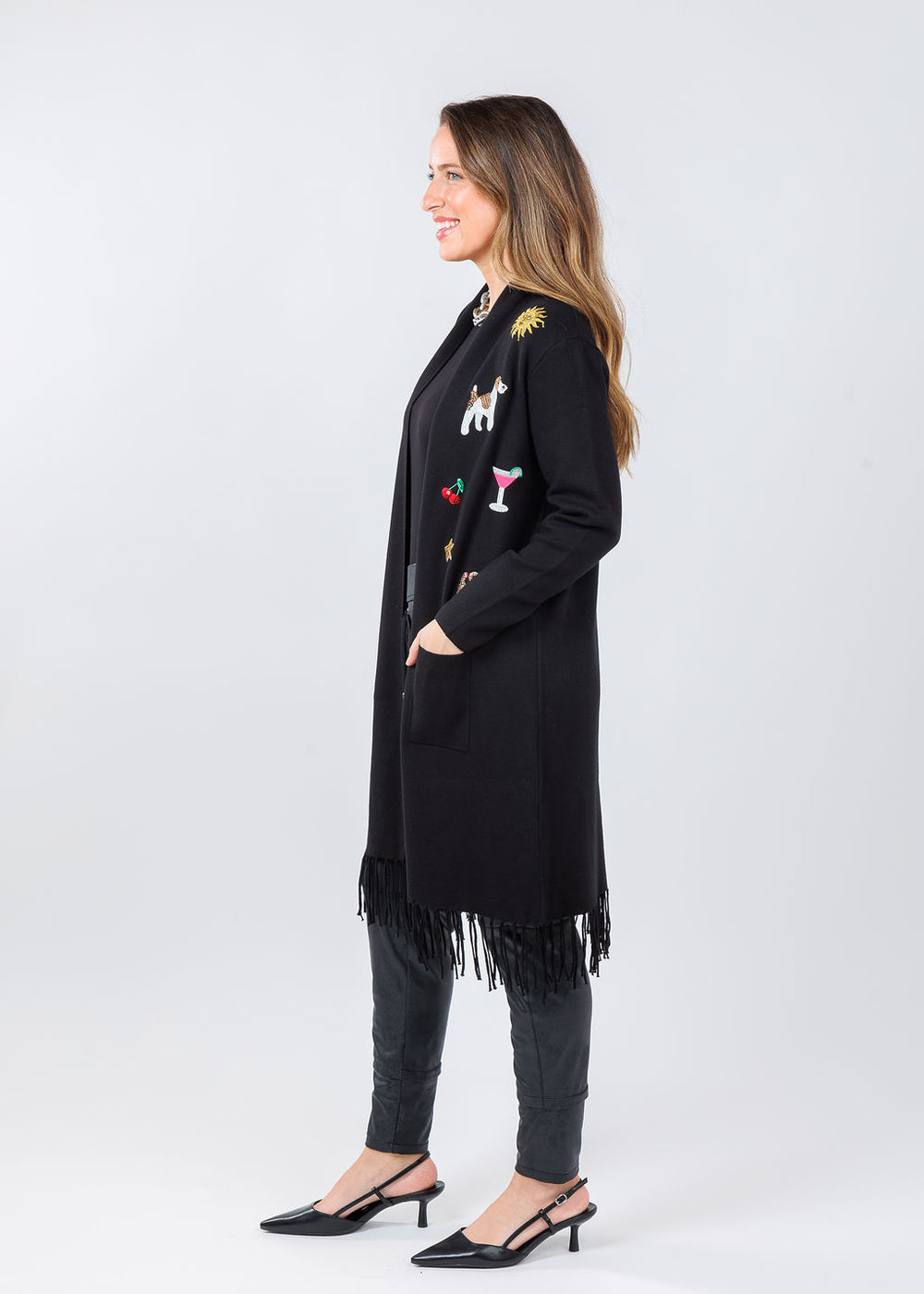 Vilagallo Flecos Cardigan in Black available at Barbara Katz
