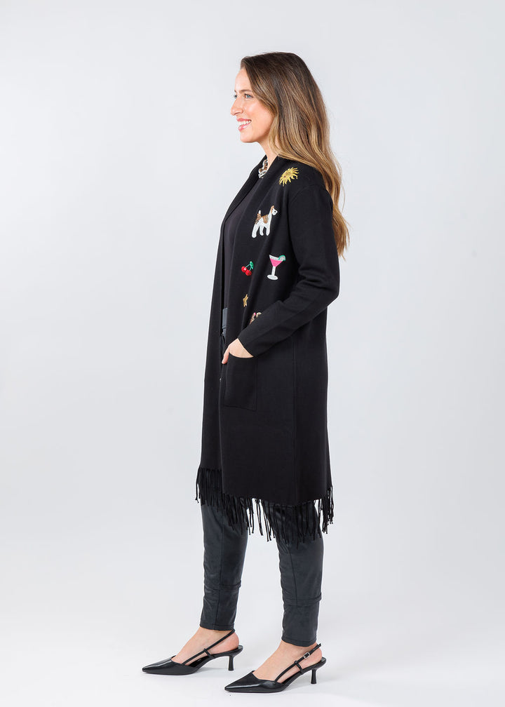 Vilagallo Flecos Cardigan in Black available at Barbara Katz