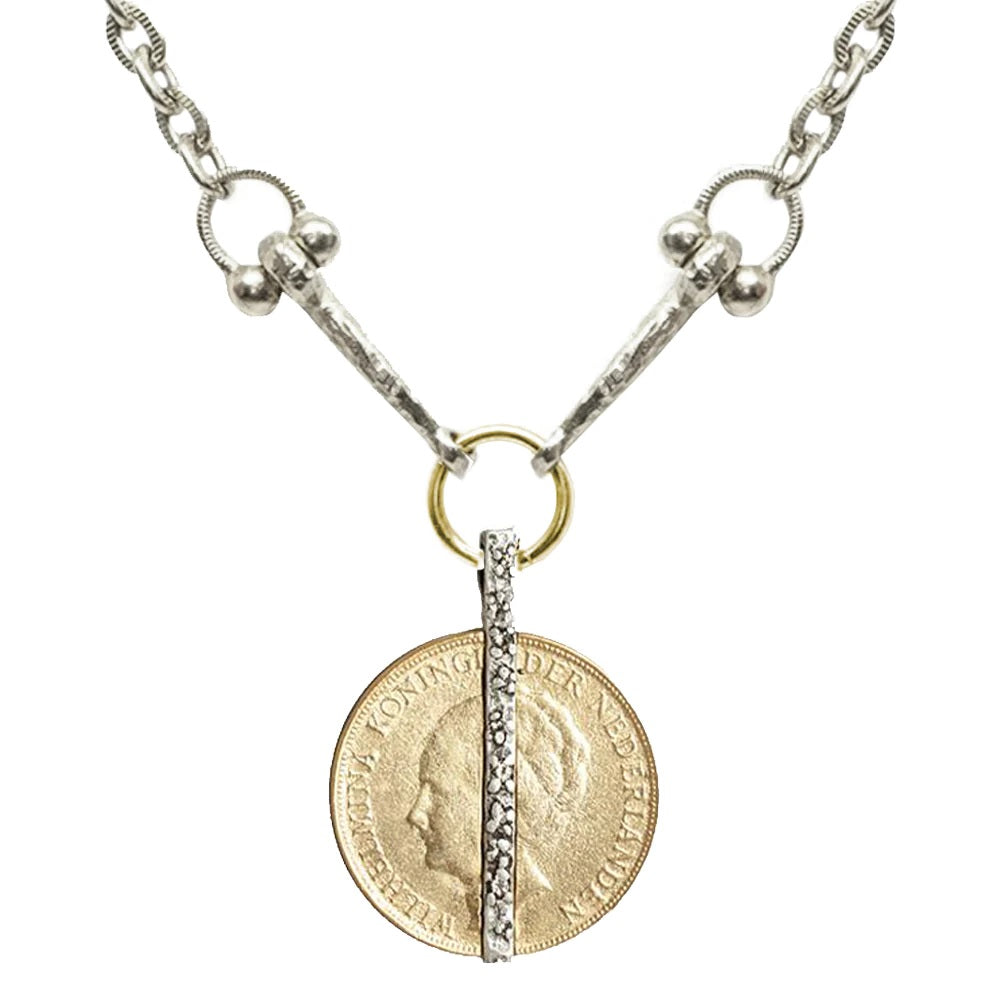 Tat2 Vintage Silver Crystal Bar & Wilhelmina Coin Horsebit Necklace