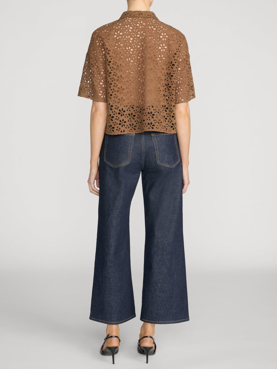 Frame The Downing Eyelet Polo in Moss available at Barbara Katz