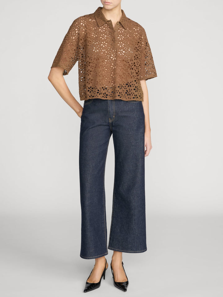 Frame The Downing Eyelet Polo in Moss available at Barbara Katz