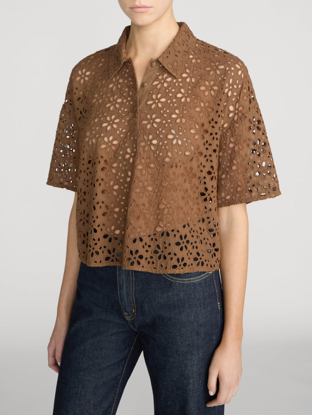 Frame The Downing Eyelet Polo in Moss available at Barbara Katz