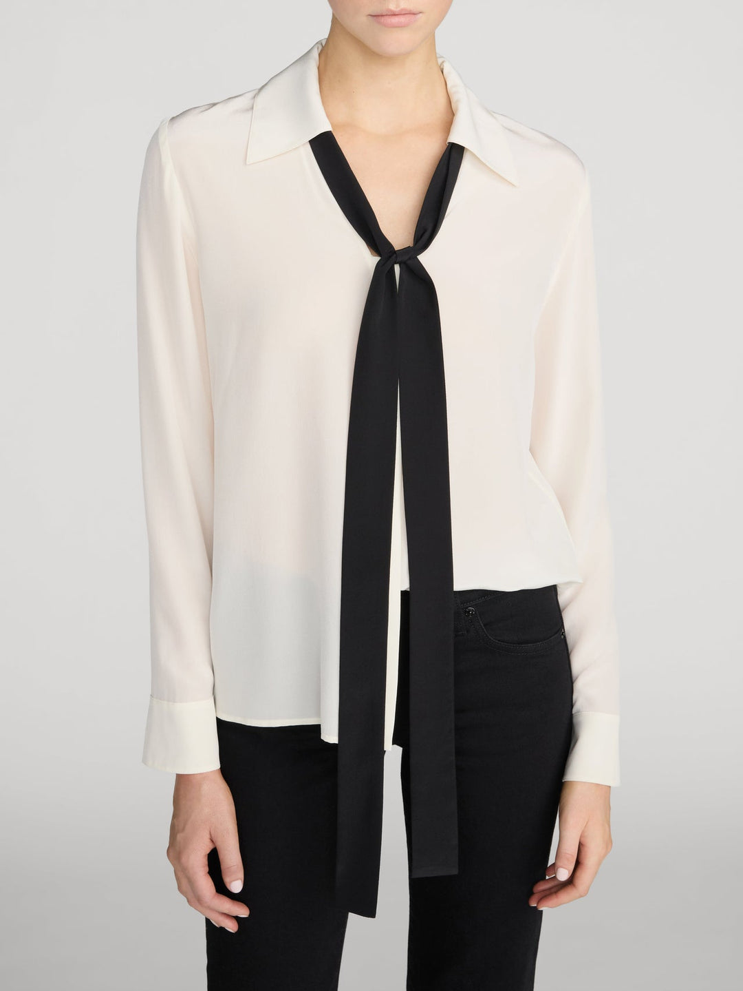 Frame The Contrast Tie Shirt in Cream available at Barbara Katz