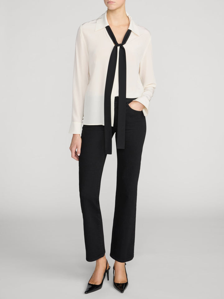 Frame The Contrast Tie Shirt in Cream available at Barbara Katz