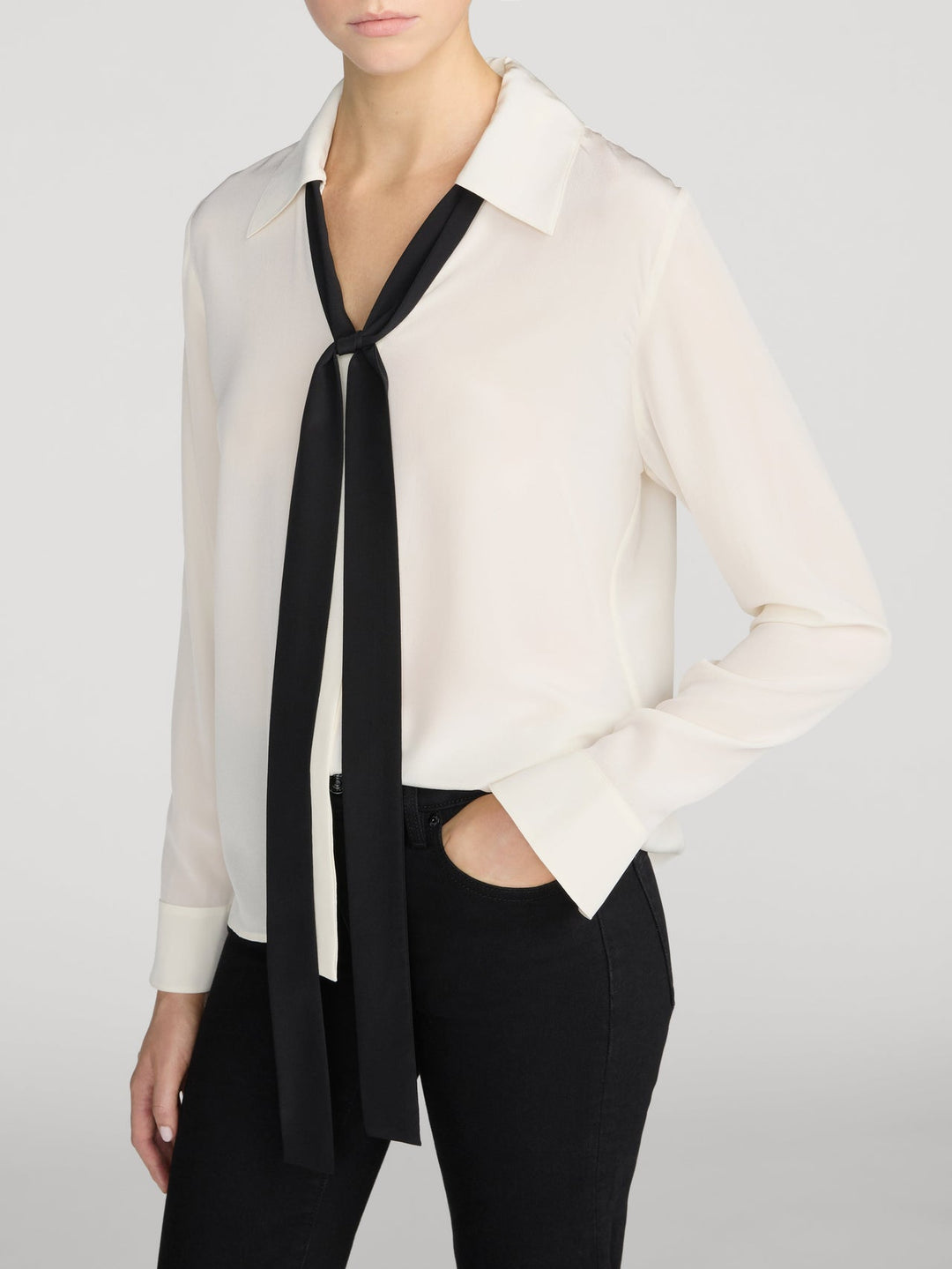 Frame The Contrast Tie Shirt in Cream available at Barbara Katz