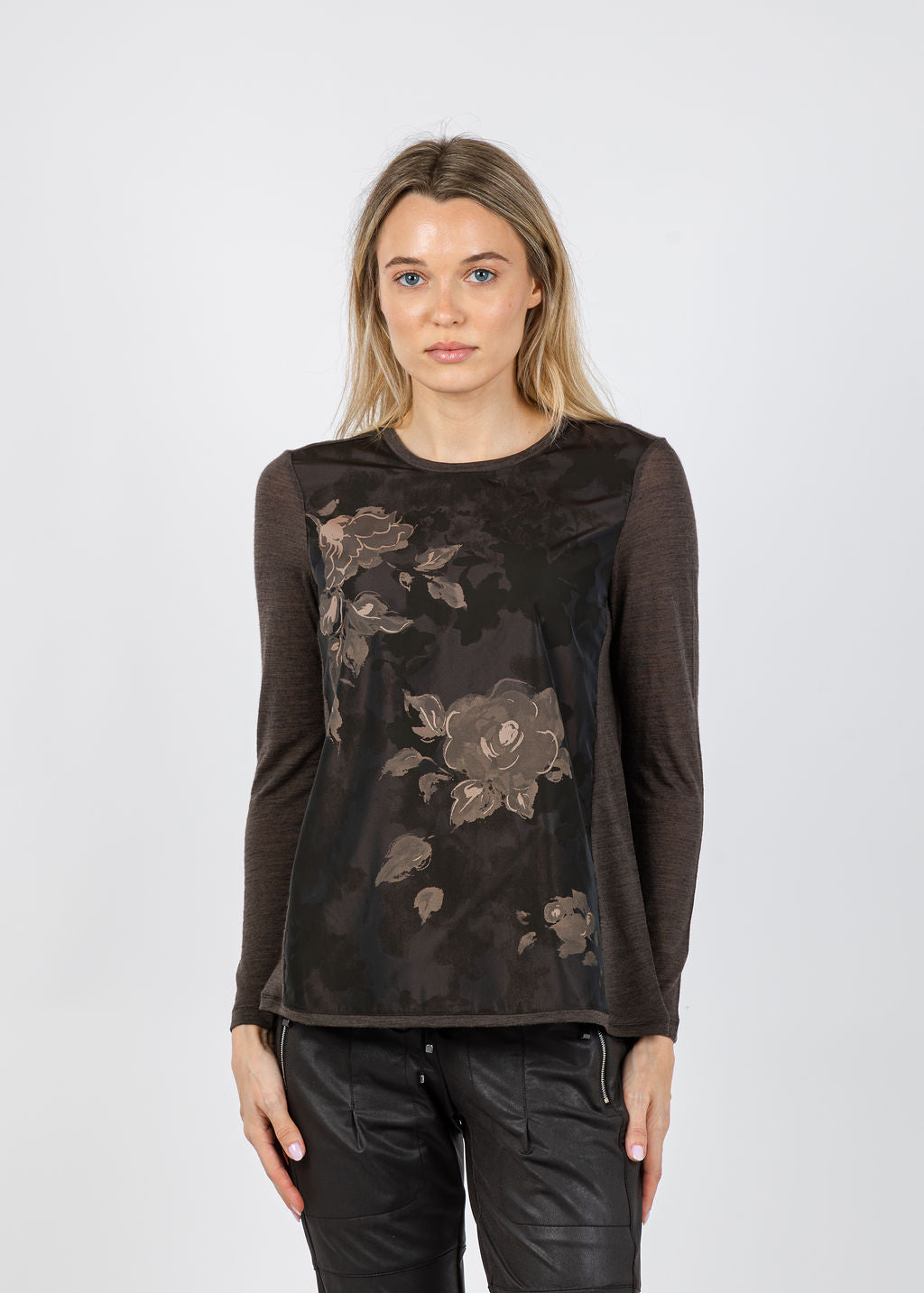 WHYCI Floral Long Sleeve Combo Top in Moro available at Barbara Katz