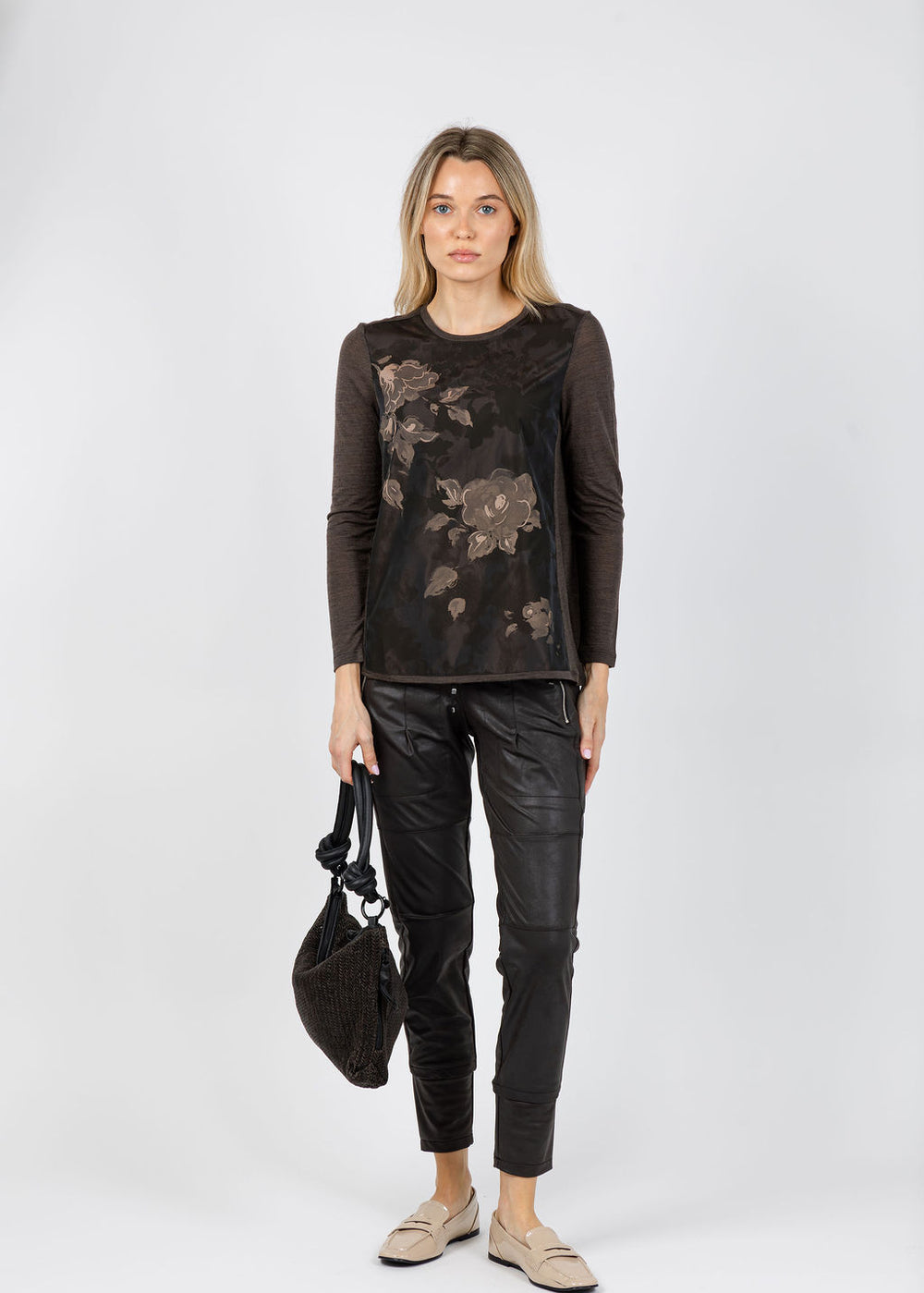 WHYCI Floral Long Sleeve Combo Top in Moro available at Barbara Katz