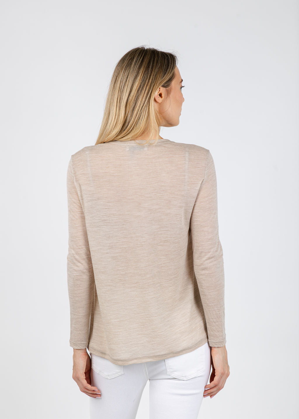 WHYCI Silk Front Long Sleeve Top in Beige available at Barbara Katz