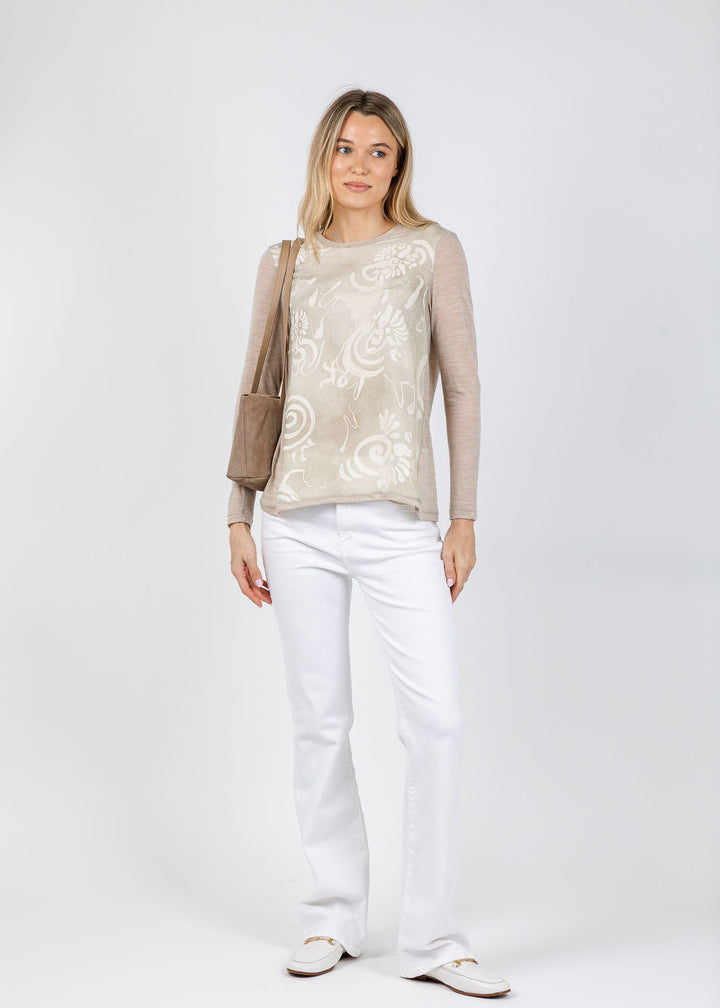 WHYCI Silk Front Long Sleeve Top in Beige available at Barbara Katz