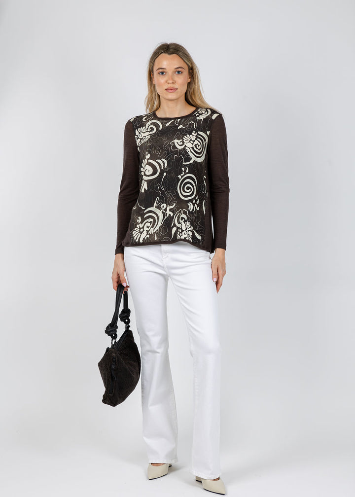 WHYCI Silk Front Long Sleeve Top in Moro available at Barbara Katz