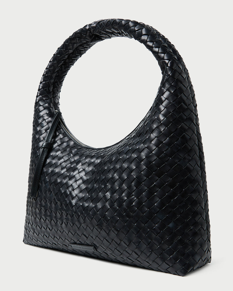 Loeffler Randall Willow Woven Hobo Bag in Black Square Weave Leather available at Barbara Katz