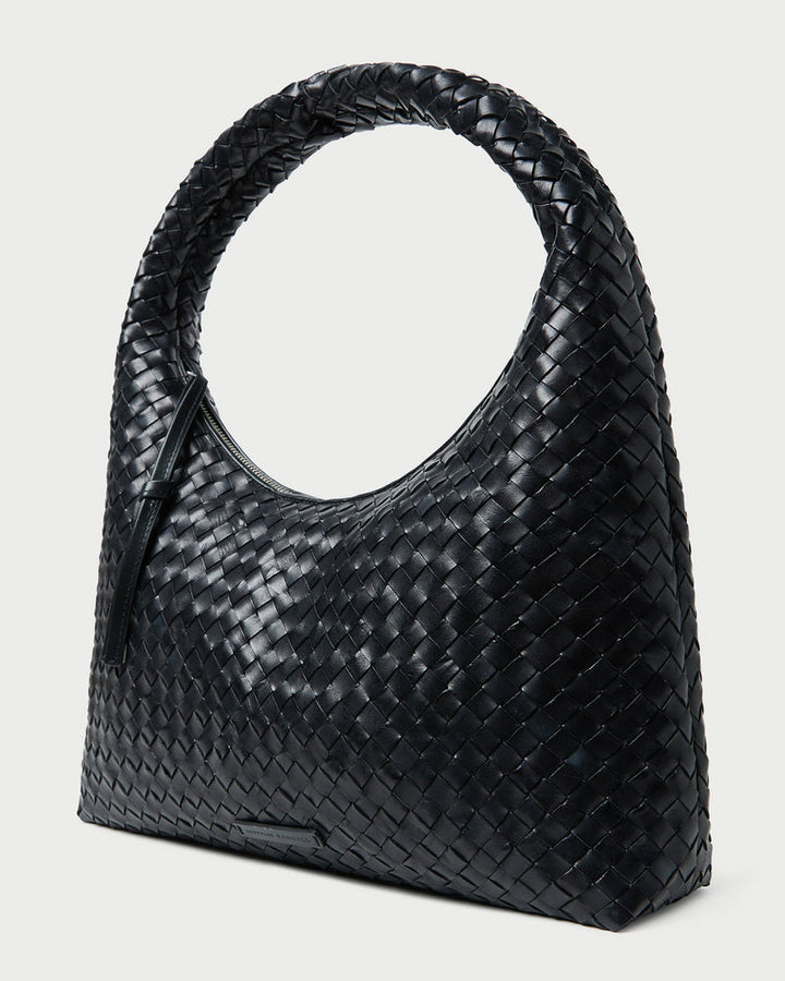 Loeffler Randall Willow Woven Hobo Bag in Black Square Weave Leather available at Barbara Katz