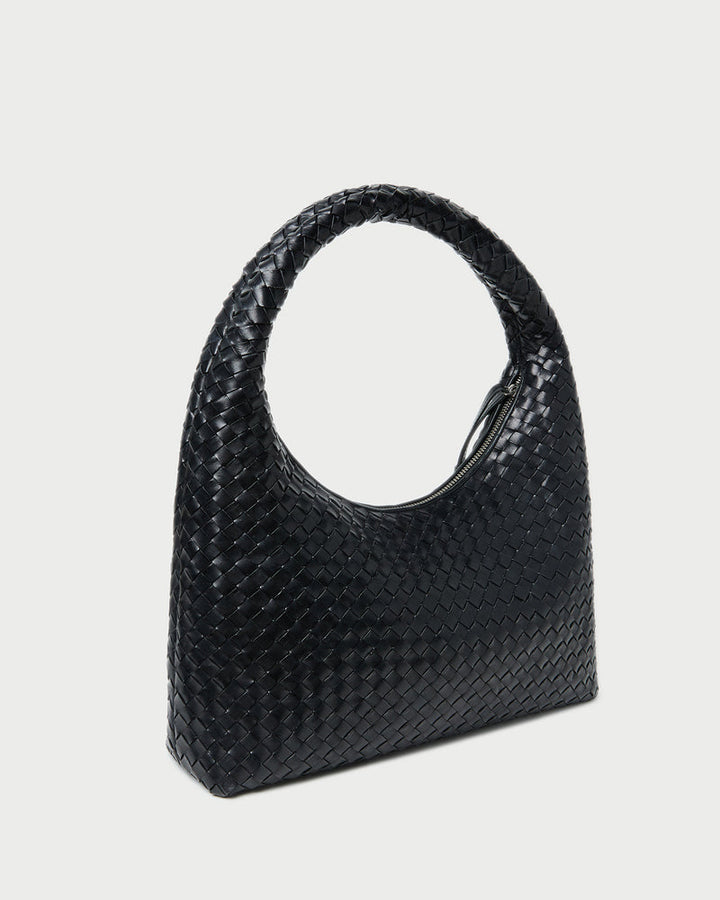 Loeffler Randall Willow Woven Hobo Bag in Black Square Weave Leather available at Barbara Katz