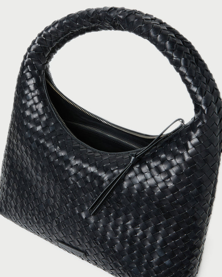 Loeffler Randall Willow Woven Hobo Bag in Black Square Weave Leather available at Barbara Katz