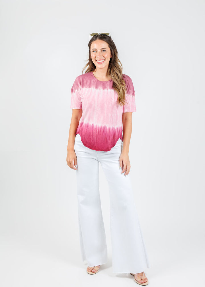 Wearables Duval Tee in Rosy Trio paired with Pistola Izzy High Rise Wide Leg Jeans in White available at Barbara Katz