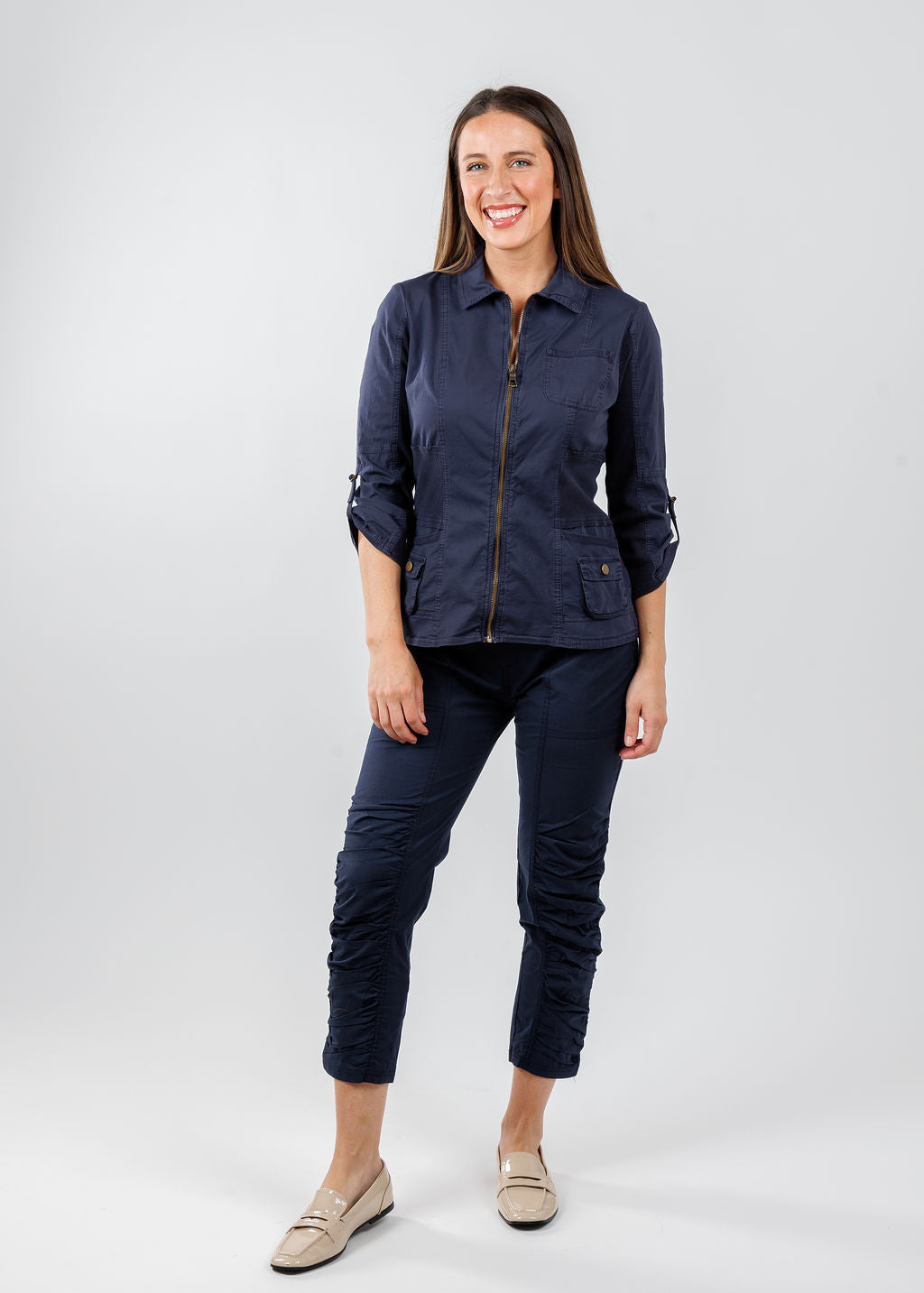 Wearables Wexel Jacket in Navy paired with Wearables Geyser Crop Pants in Navy available at Barbara Katz