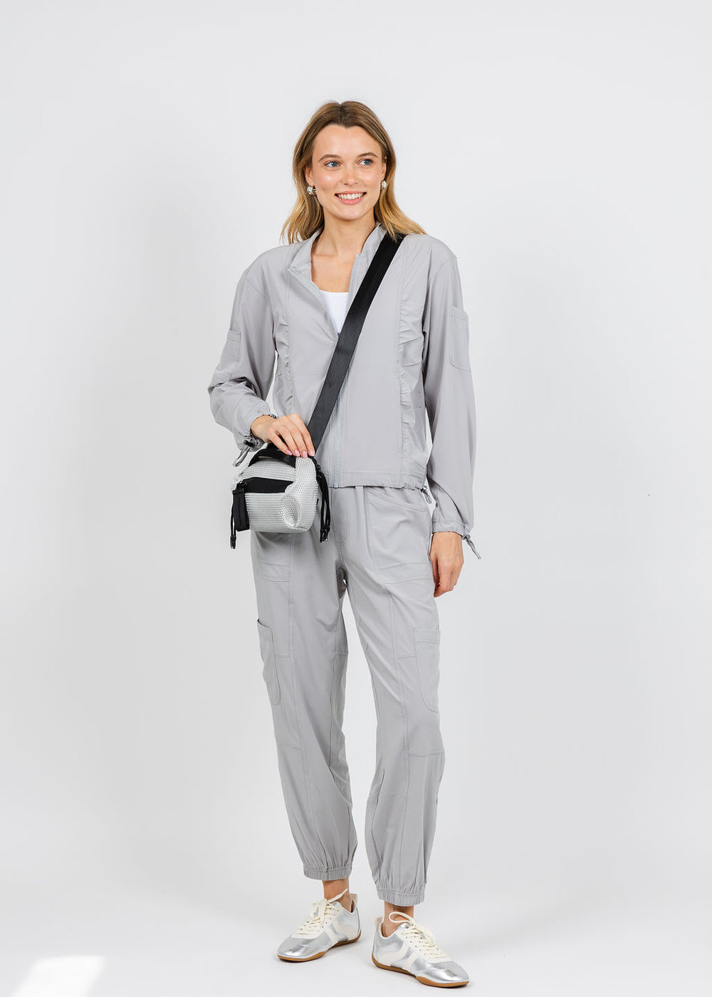 Wearables by XCVI Bach Bomber Jacket and Theobald Cargo Jogger in Acrtic available at Barbara Katz