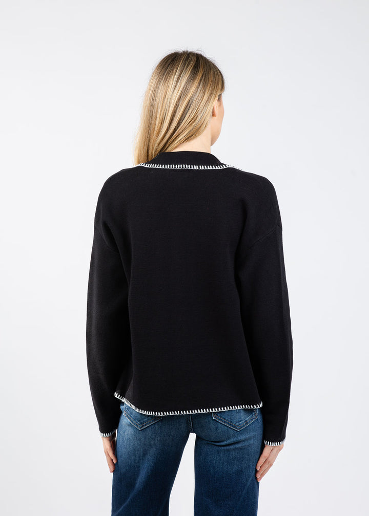 BK Whip Stitch Zip Sweater in Black/Ivory available at Barbara Katz