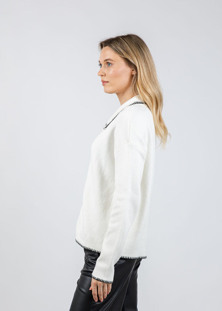 BK Whip Stitch Zip Sweater in Ivory/Black available at Barbara Katz