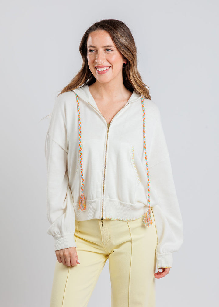 Whisper by Brodie Debbie Rainbow Tie Hoodie in Ice Water available at Barbara Katz