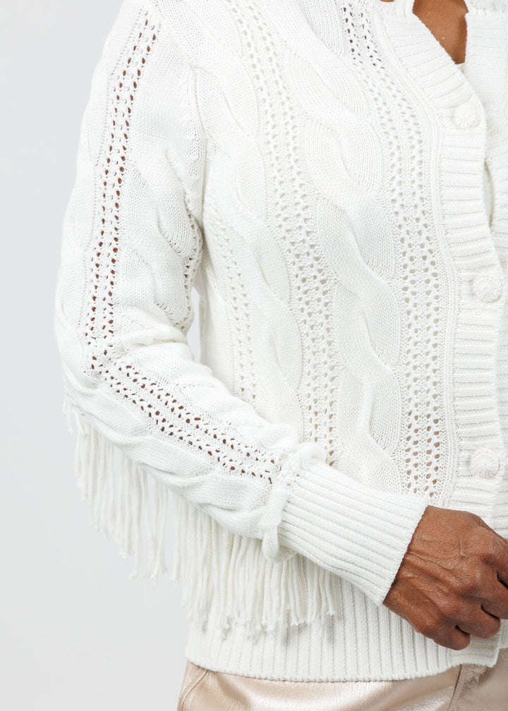 Whisper by Brodie Hazel Fringe Cardigan in Ivory available at Barbara Katz