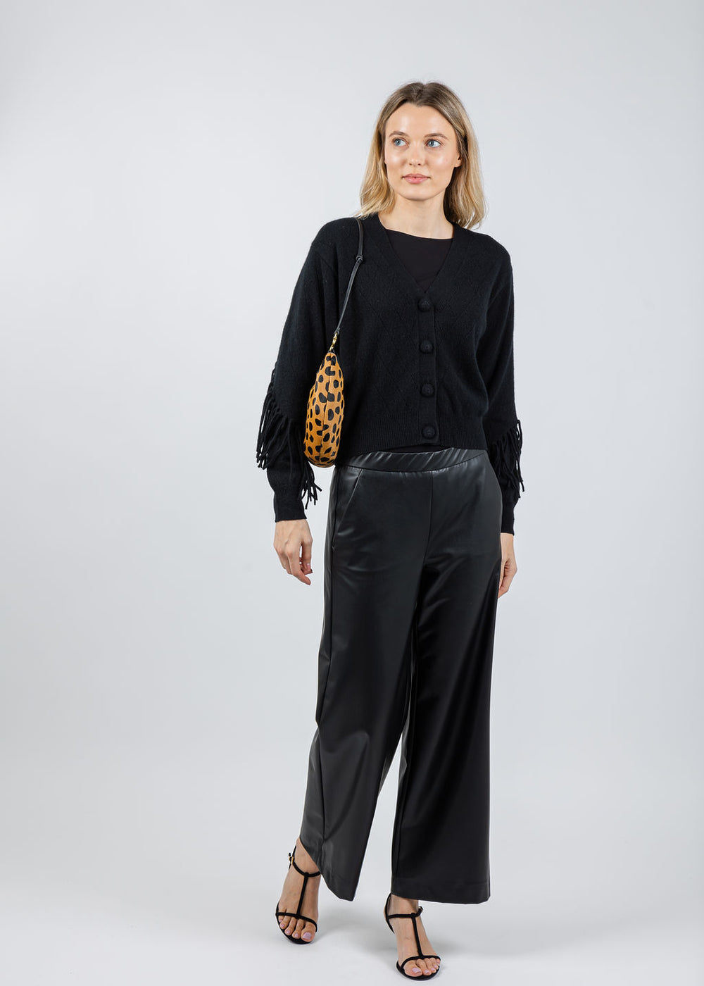 Whisper by Brodie Ashley Fringe Cardigan in Black available at Barbara Katz