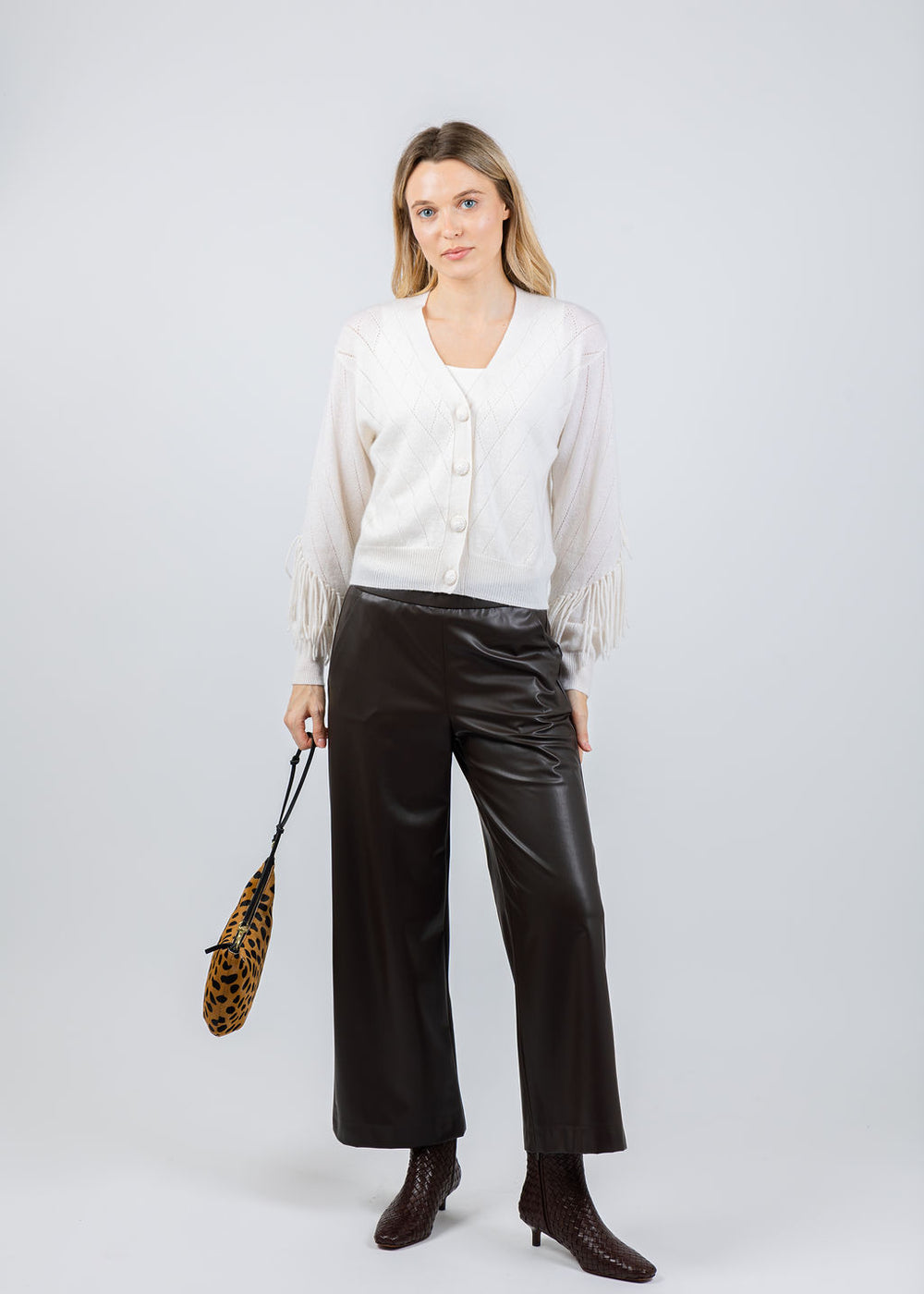 Whisper by Brodie Ashley Fringe Cardigan in Organic White available at Barbara Katz