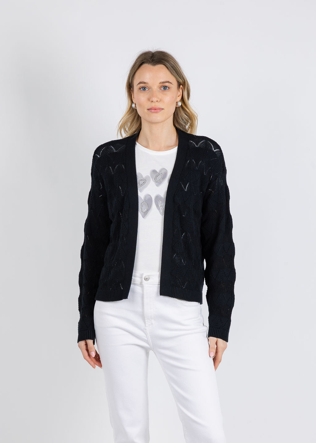 Whisper by Brodie Chevron Stitch Cardigan in Black available at Barbara Katz