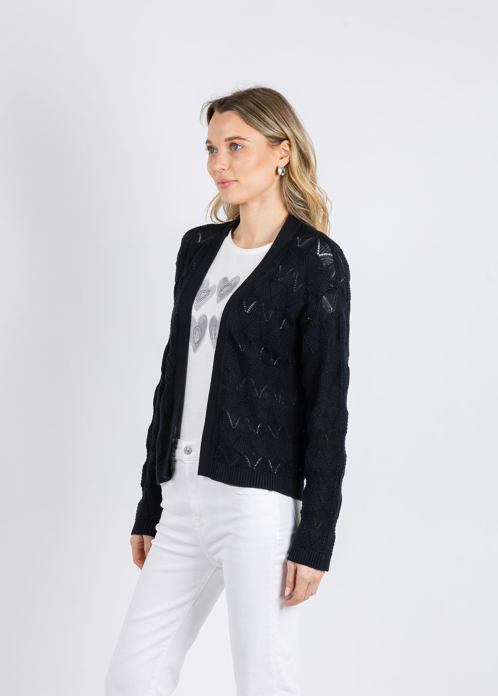 Whisper by Brodie Chevron Stitch Cardigan in Black available at Barbara Katz
